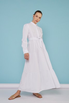 Basic Poplin Elbise Beyaz - Thumbnail