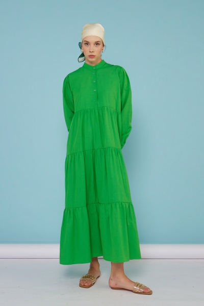  - Basic Poplin Elbise Yeşil
