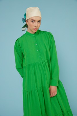 Basic Poplin Elbise Yeşil - Thumbnail