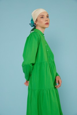 Basic Poplin Elbise Yeşil - Thumbnail