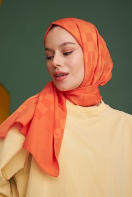 İtalyan Jakar Orange Dama Şal - Thumbnail