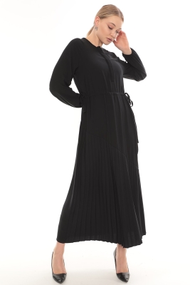 Pliseli Manolya Elbise Siyah - Thumbnail